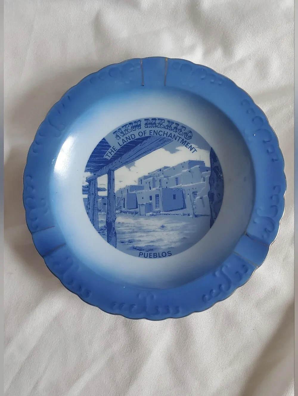 Blue Souvenir Decorative Plate Vtg New Mexico The Land of Enchantment Ashtray
